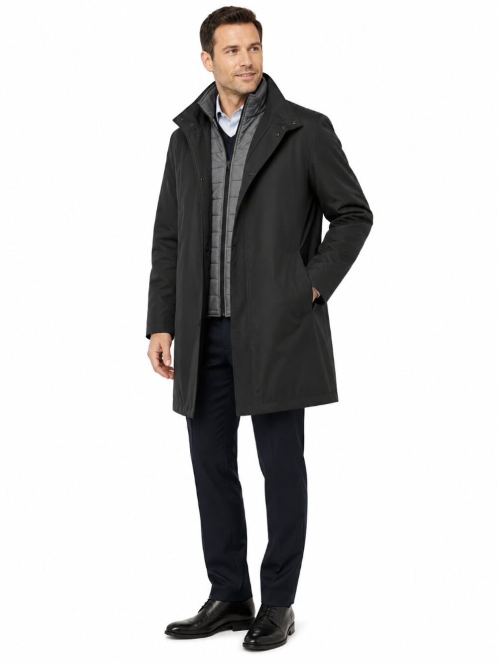 LONDON FOG Men's Quilted Gray Vest / Black Raincoat - 44R